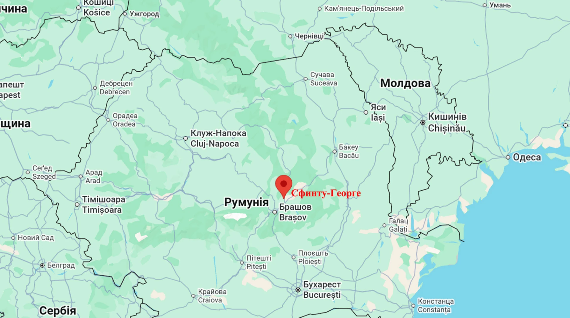 Розташування міста Сфинту-Георге в дельті Дунаю на мапі Румунії