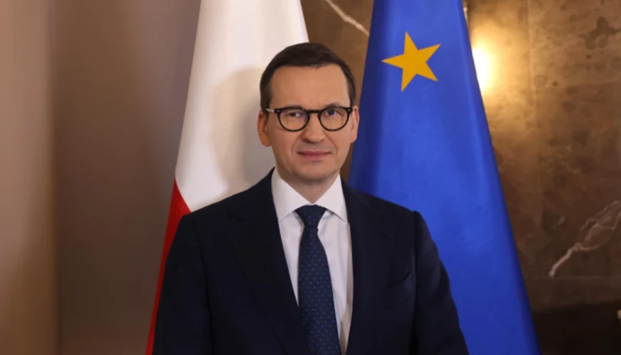 Матеуш Моравецький під час пресконференції у Сеймі Польщі