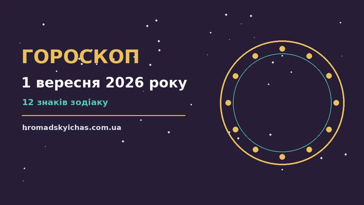 Зоряне небо у вигляді годинника на тлі ранкового міста, що символізує гороскоп на 1 вересня 2026 року