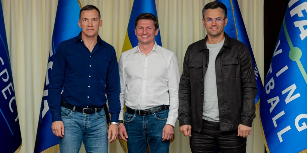 Андрій Шевченко та Андрій Артюхов під час оголошення партнерства VUSO і УАФ
